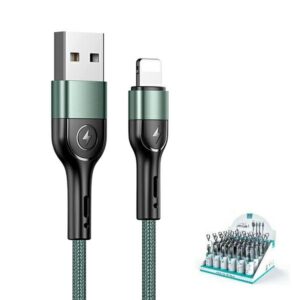 USAMS Braided Kabelis U55 2A Lightning 1pc for set U55 green 1m SJ448USBSG02 (US-SJ448) - Image 1
