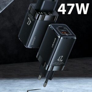 USAMS Laidinis įkroviklis T41 USB-C + USB GaN 47W PD + QC (only head) Fast Charging juodos spalvos CC137TC01 (US-CC1 - Image 2