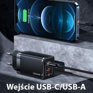 USAMS Laidinis įkroviklis T41 USB-C + USB GaN 47W PD + QC (only head) Fast Charging juodos spalvos CC137TC01 (US-CC1 - Image 4