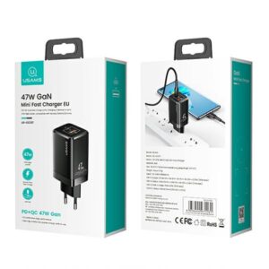 USAMS Laidinis įkroviklis T41 USB-C + USB GaN 47W PD + QC (only head) Fast Charging juodos spalvos CC137TC01 (US-CC1 - Image 6