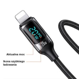 USAMS Braided Kabelis U78 USB-C į Lightning LED 1.2m 20W PD Fast Charge white SJ545USB02 (US-SJ) - Image 2