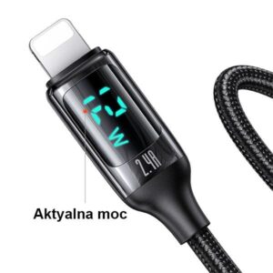 USAMS Braided Kabelis U78 Lightning 1.2m LED 2.4A Fast Charging juodos spalvos SJ543USB01 (US-SJ543) - Image 3