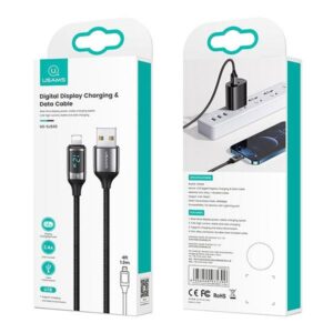 USAMS Braided Kabelis U78 Lightning 1.2m LED 2.4A Fast Charging juodos spalvos SJ543USB01 (US-SJ543) - Image 7