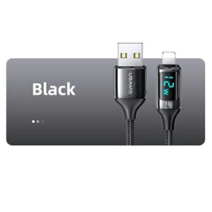USAMS Braided Kabelis U78 Lightning 1.2m LED 2.4A Fast Charging juodos spalvos SJ543USB01 (US-SJ543) - Image 6