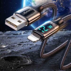 USAMS Braided Kabelis U78 Lightning 1.2m LED 2.4A Fast Charging silver juodos spalvos SJ543USB02 (US-SJ543) - Image 4