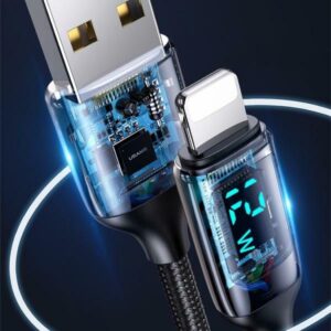 USAMS Braided Kabelis U78 Lightning 1.2m LED 2.4A Fast Charging silver juodos spalvos SJ543USB02 (US-SJ543) - Image 5