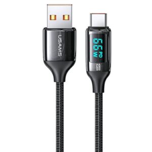 USAMS Braided Kabelis U78 USB-C 1.2m LED 6A Fast Charging juodos spalvos SJ544USB01 (US-SJ544)