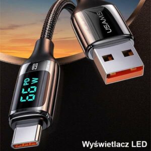 USAMS Braided Kabelis U78 USB-C 1.2m LED 6A Fast Charging juodos spalvos SJ544USB01 (US-SJ544) - Image 2