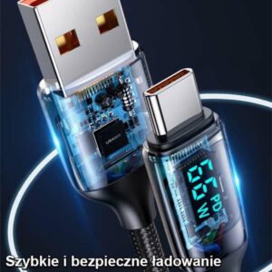 USAMS Braided Kabelis U78 USB-C 1.2m LED 6A Fast Charging juodos spalvos SJ544USB01 (US-SJ544) - Image 4
