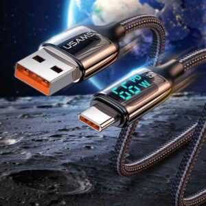 USAMS Braided Kabelis U78 USB-C 1.2m LED 6A Fast Charging juodos spalvos SJ544USB01 (US-SJ544) - Image 5