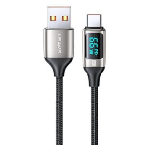 USAMS Braided Kabelis U78 USB-C 1.2m LED 6A Fast Charging baltos spalvos SJ544USB02 (US-SJ544)