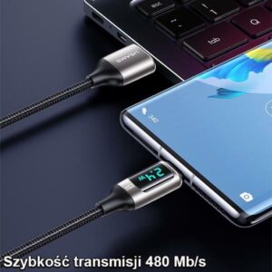 USAMS Braided Kabelis U78 USB-C 1.2m LED 6A Fast Charging baltos spalvos SJ544USB02 (US-SJ544) - Image 6