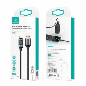 USAMS Braided Kabelis U78 USB-C 1.2m LED 6A Fast Charging baltos spalvos SJ544USB02 (US-SJ544) - Image 8