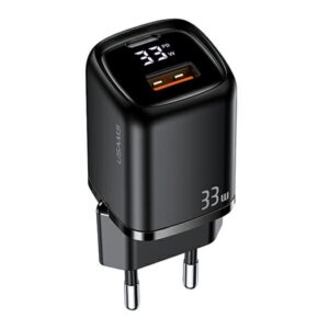 USAMS Laidinis įkroviklis 1xUSB-C + 1xUSB T46 33W (only head) PD3.0 + QC3.0 Fast Charging juodos spalvos CC152TC01 - Image 1