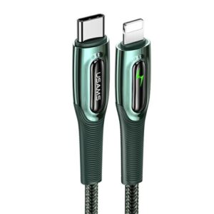 USAMS Braided USB-C į Lightning Smart Power-off 20W PD Kabelis 1.2m dark green SJ - Image 1