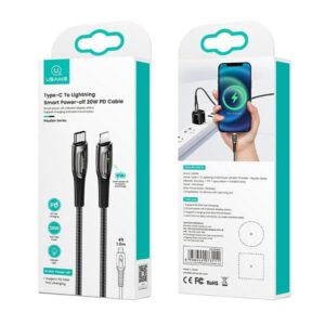 USAMS Braided USB-C į Lightning Smart Power-off 20W PD Kabelis 1.2m dark green SJ - Image 9