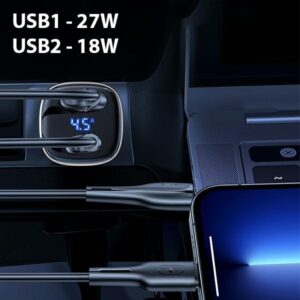 USAMS automobilinis įkroviklis C29 45W 2xUSB-A Fast Charge light gold CC154CC01 (US-CC154) - Image 3