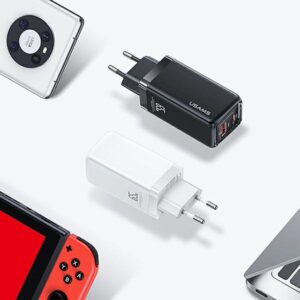USAMS Laidinis įkroviklis 1xUSB-C+1xUSB T47 65W (only head) PD Fast Charging Super Si baltos spalvos CC153TC02 (US-C - Image 7