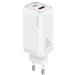 USAMS Laidinis įkroviklis 1xUSB-C+1xUSB T47 65W (only head) PD Fast Charging Super Si baltos spalvos CC153TC02 (US-C - Image 1