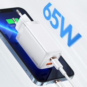 USAMS Laidinis įkroviklis 1xUSB-C+1xUSB T47 65W (only head) PD Fast Charging Super Si baltos spalvos CC153TC02 (US-C - Image 4