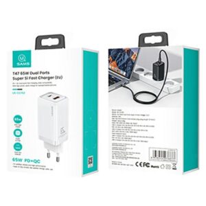 USAMS Laidinis įkroviklis 1xUSB-C+1xUSB T47 65W (only head) PD Fast Charging Super Si baltos spalvos CC153TC02 (US-C - Image 8