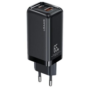 USAMS Laidinis įkroviklis 1xUSB-C+1xUSB T47 65W (only head) PD Fast Charging Super Si juodos spalvos CC153TC01(US-CC - Image 1