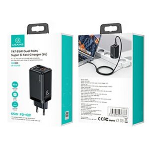 USAMS Laidinis įkroviklis 1xUSB-C+1xUSB T47 65W (only head) PD Fast Charging Super Si juodos spalvos CC153TC01(US-CC - Image 8