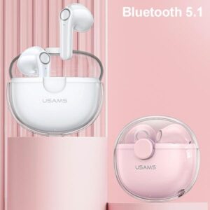 USAMS Bluetooth 5.1 TWS BU Series belaidės ausinės baltos spalvos BHUBU01 - Image 2