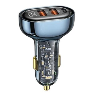 USAMS automobilinis įkroviklis 2xUSB+1xUSB-C 125W Fast Charge transparent blue CC158CC02 (US-CC158) - Image 1