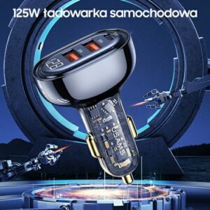 USAMS automobilinis įkroviklis 2xUSB+1xUSB-C 125W Fast Charge transparent blue CC158CC02 (US-CC158) - Image 2