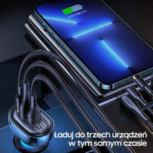USAMS automobilinis įkroviklis 2xUSB+1xUSB-C 125W Fast Charge transparent blue CC158CC02 (US-CC158) - Image 7