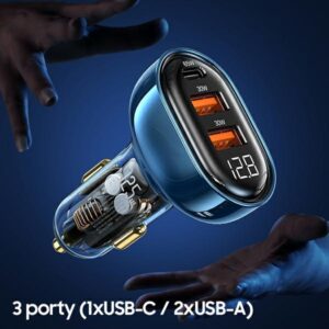 USAMS automobilinis įkroviklis 2xUSB+1xUSB-C 125W Fast Charge transparent black CC158CC01 (US-CC158) - Image 3
