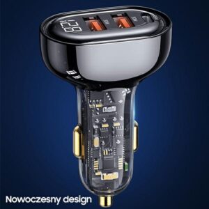 USAMS automobilinis įkroviklis 2xUSB+1xUSB-C 125W Fast Charge transparent black CC158CC01 (US-CC158) - Image 6