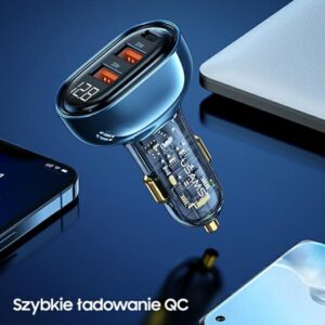 USAMS automobilinis įkroviklis 2xUSB+1xUSB-C 125W Fast Charge transparent black CC158CC01 (US-CC158) - Image 8