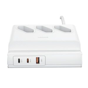 USAMS power strip 65W Super Si Fast Charging USB extension socket EU baltos spalvos CC160TC01 (US-CC160)
