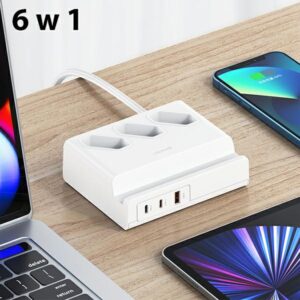 USAMS power strip 65W Super Si Fast Charging USB extension socket EU baltos spalvos CC160TC01 (US-CC160) - Image 2