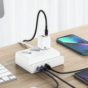 USAMS power strip 65W Super Si Fast Charging USB extension socket EU baltos spalvos CC160TC01 (US-CC160) - Image 3