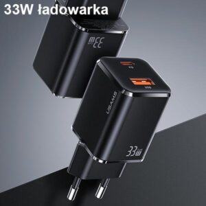 USAMS Laidinis įkroviklis 1xUSB-C+1xUSB T43 33W PD3.0 + QC3.0 + U63 cable USB-C to Lightning juodos spalvos USKT - Image 3