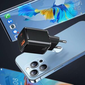 USAMS Laidinis įkroviklis 1xUSB-C+1xUSB T43 33W PD3.0 + QC3.0 + U63 cable USB-C to Lightning juodos spalvos USKT - Image 5