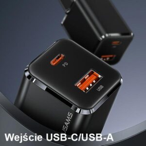 USAMS Laidinis įkroviklis 1xUSB-C+1xUSB T43 33W PD3.0 + QC3.0 + U63 cable USB-C to Lightning juodos spalvos USKT - Image 6
