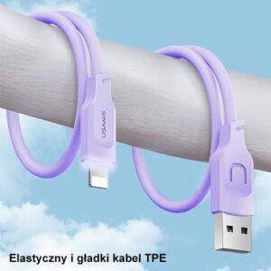 USAMS lightning kabelis 2.4A 1.2m Fast Charging Lithe Series purple SJ565USB03 (US-SJ565) - Image 3