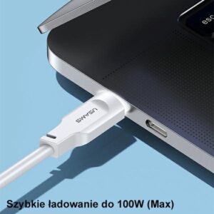 USAMS kabelis USB-C į USB-C 100W 1.2m Port Display Fast Charging Lithe Series violetinės spalvos SJ567USB03 - Image 5