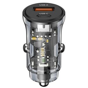 USAMS automobilinis įkroviklis 1xUSB+1xUSB-C C32 30W Fast Charge black CC164CC01 (US-CC164) - Image 1