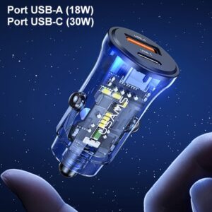 USAMS automobilinis įkroviklis 1xUSB+1xUSB-C C32 30W Fast Charge black CC164CC01 (US-CC164) - Image 6