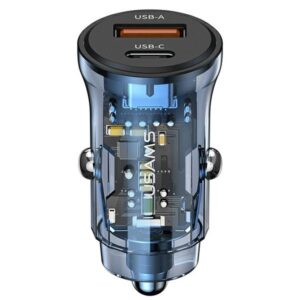 USAMS automobilinis įkroviklis 1xUSB+1xUSB-C C32 30W Fast Charge blue CC164CC02 (US-CC164) - Image 1