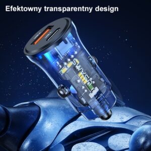 USAMS automobilinis įkroviklis 1xUSB+1xUSB-C C32 30W Fast Charge blue CC164CC02 (US-CC164) - Image 2