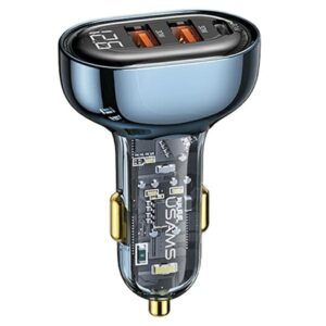 USAMS automobilinis įkroviklis 2xUSB+1xUSB-C 80W Fast Charge blue CC159CC02 (US-CC159) - Image 1