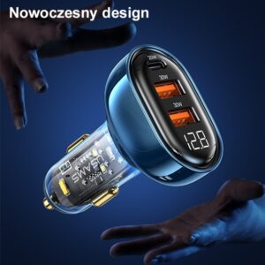 USAMS automobilinis įkroviklis 2xUSB+1xUSB-C 80W Fast Charge blue CC159CC02 (US-CC159) - Image 3