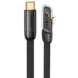 USAMS angled kabelis USB-C į Lightning PD 20W Fast Charging Iceflake Series 1.2m juodos spalvos SJ583USB01 - Image 1