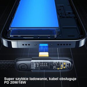 USAMS angled kabelis USB-C į Lightning PD 20W Fast Charging Iceflake Series 1.2m juodos spalvos SJ583USB01 - Image 6